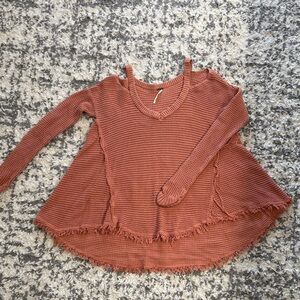 Free People Rust / Light Pink Distressed Sweater